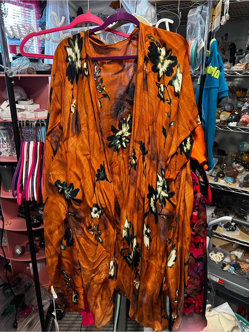 Orange Floral Kimono Cardigan